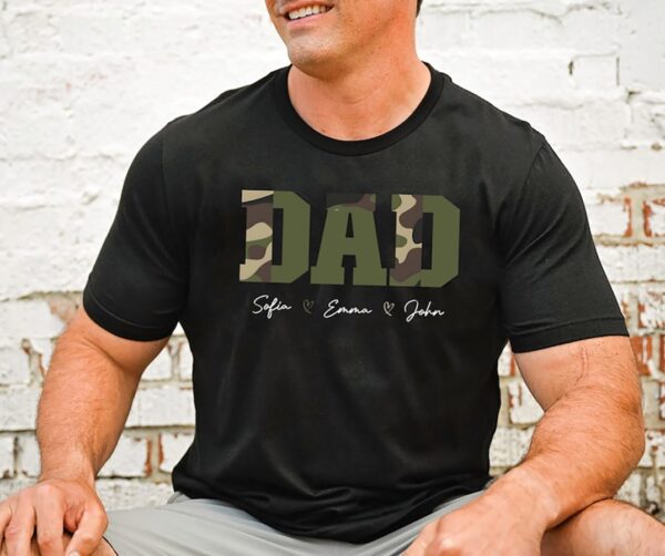 Custom Dad Shirt With Kids Names, Camo Print Personalized Father Shirt, Father's Day Shirt, Custom Kid's Names Papa Shirt